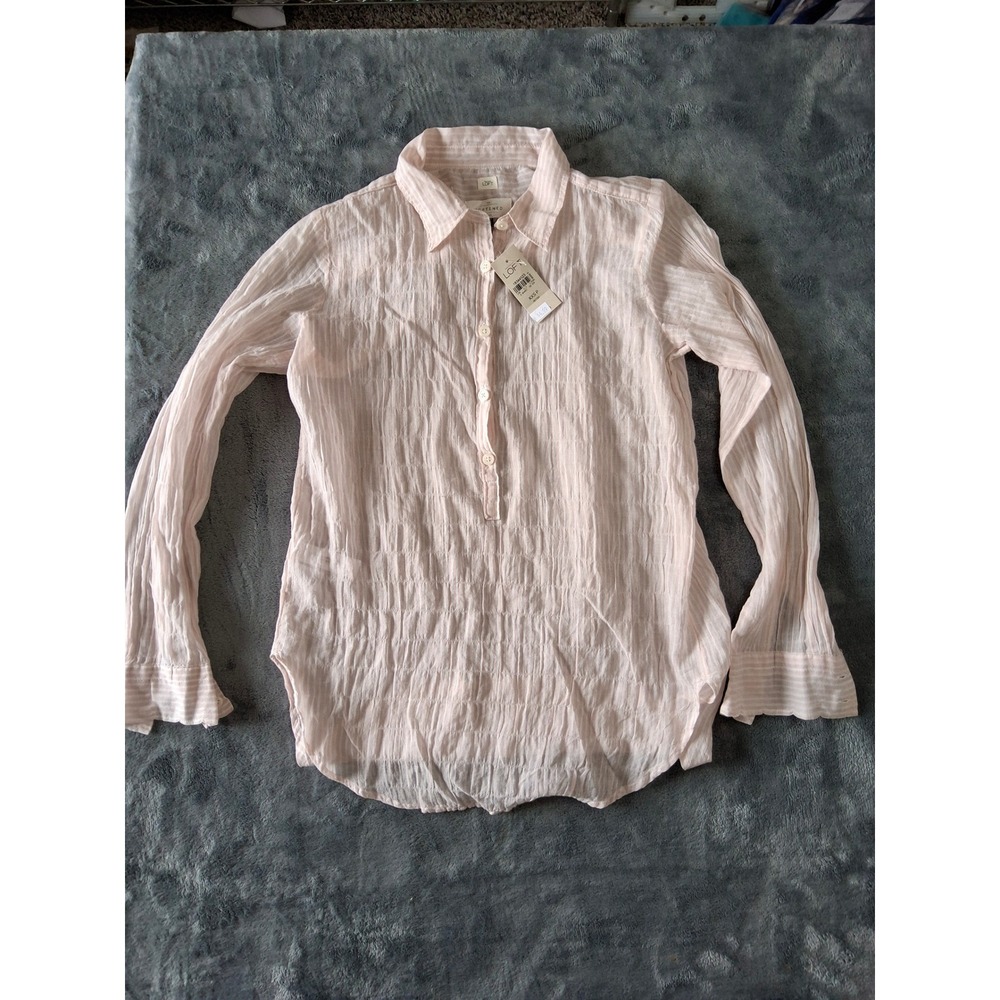 Ann Taylor LOFT Softened Shirt Pink White Striped Crinkle Tunic XXS P NWT